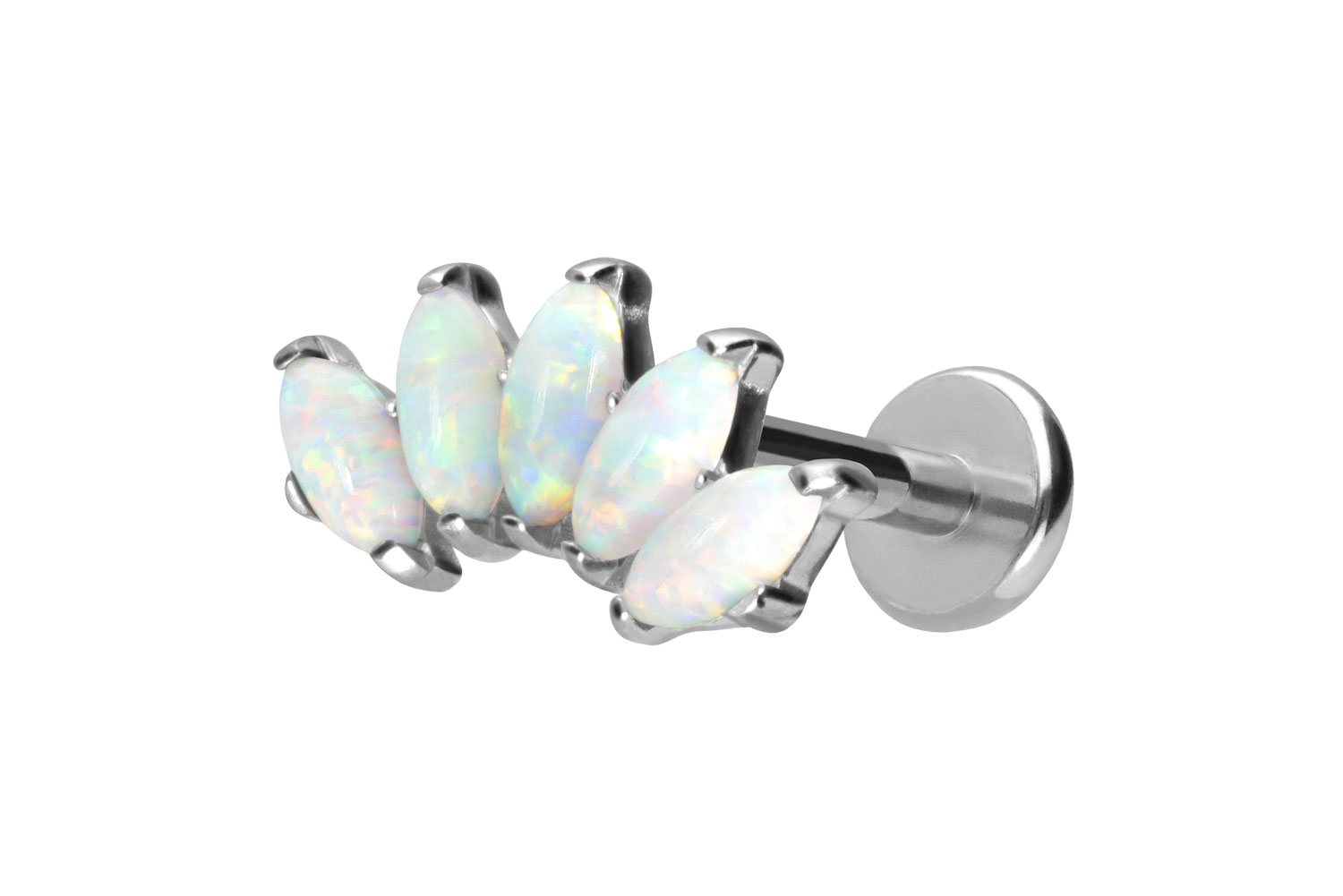 Titan Labret Piercing mit Push Fit BOGEN + SYNTHETSCHE OPALE